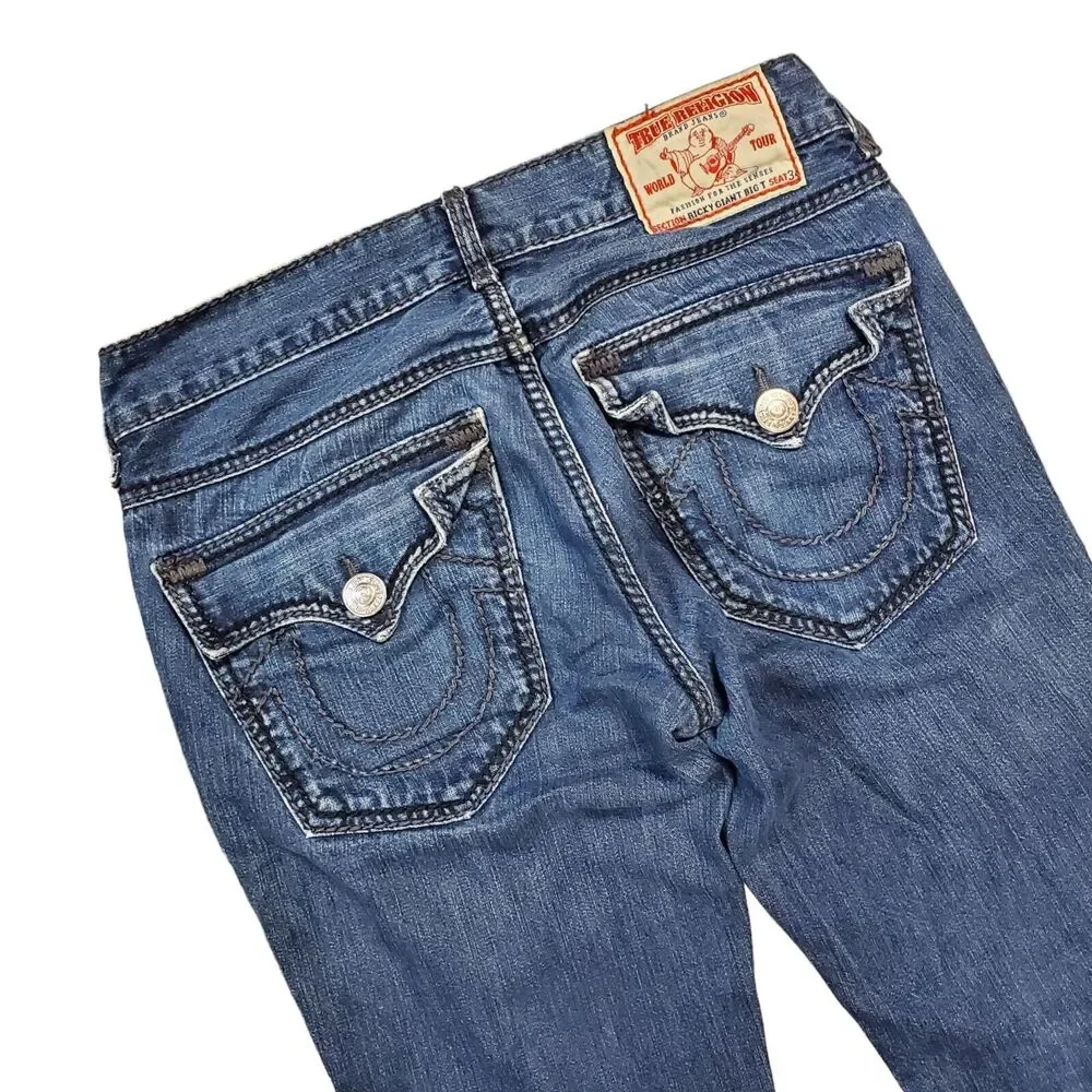 TRUE RELIGION Jeans Mens 31 Blue Regular Straight Flap Pockets Designer Denim